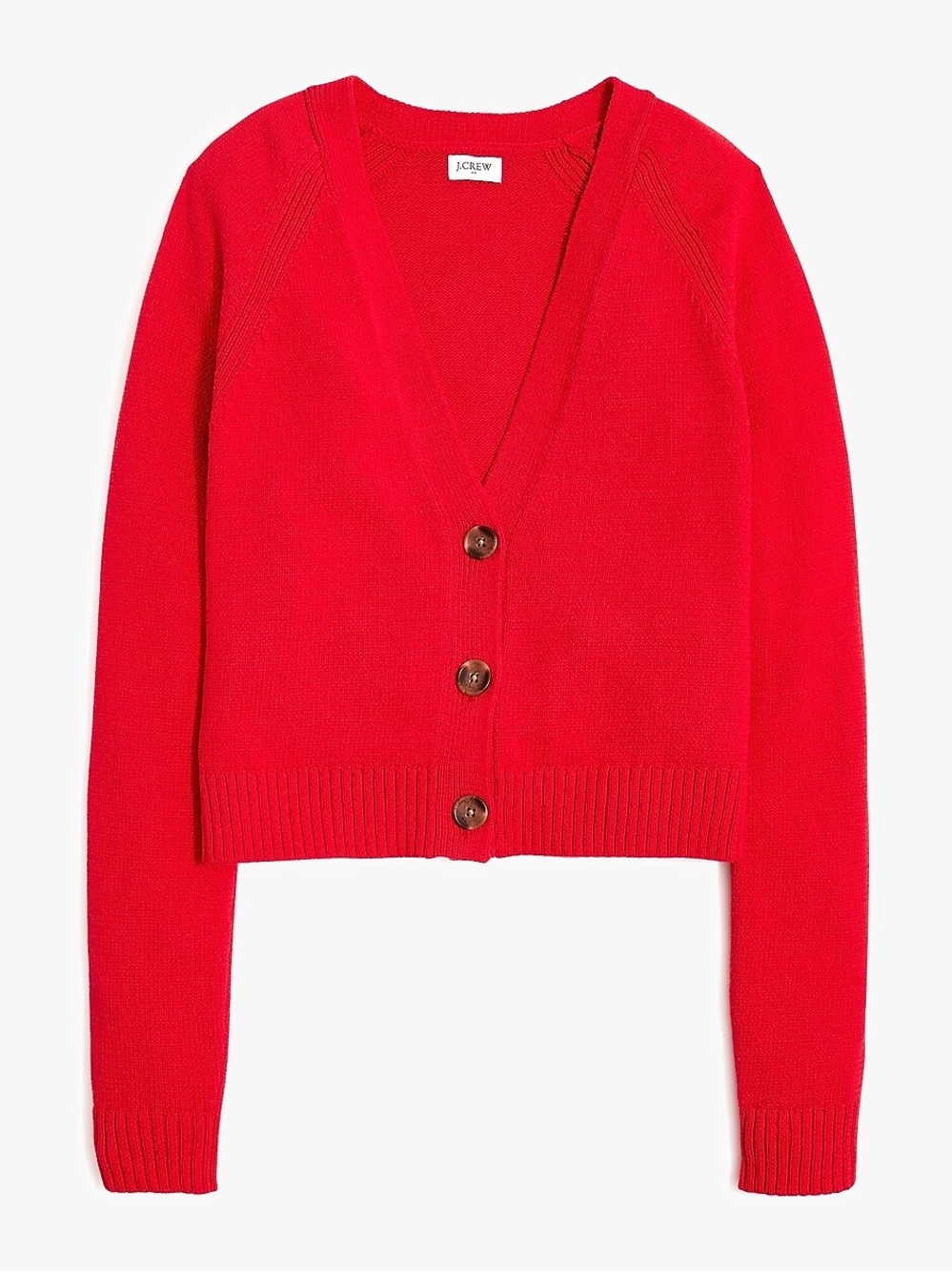 J. Crew Bright Red V-Neck Button-Front Cropped Cardigan